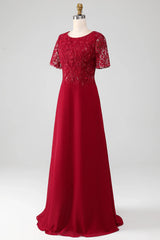 A Line Round Neck Sparkly Sequin Mother of Bride Dress With Appliques