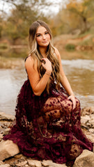 Burgundy Lace Evening Formal Prom Gown, Long Party Dress, AST1537