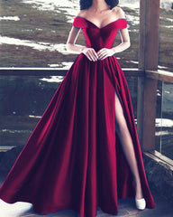 Elegant V-neck Off The Shoulder Long Satin Prom Dresses
