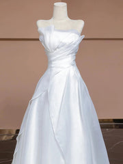 Aesthetic Ball Gown Strapless White Long Wedding Dresses Brides Dress S3804