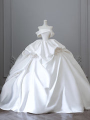 Unique Ball Gown Strapless Off The Shoulder Satin Long Wedding Dresses Brides Dress S3806