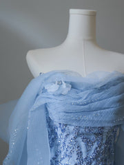 Sexy Mermaid Off The Shoulder Blue Sequin Long Prom Dresses Evening Gowns S3847