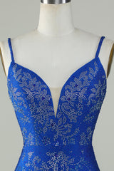 Royal Blue Beaded Spaghetti Straps Bodycon Homecoming Dress