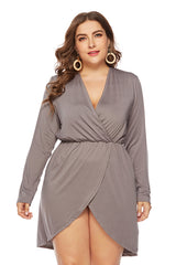 Plus Size Black Wrap V-Neck Party Dress