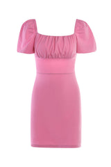 Puff Sleeves Bodycon Pink Party Dress