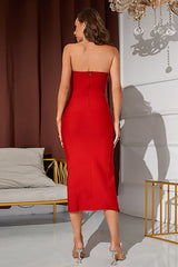 Red Bodycon Midi Semi Formal Party Dress