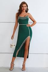 Dark Green Strapless Semi Formal Dress with Slit