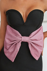 Black Sweetheart Bodycon Semi Formal Dress with Bowknot