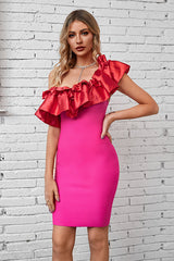 Hot Pink One Shoulder Cocktail Dress with Ruffles