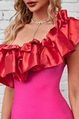 Hot Pink One Shoulder Cocktail Dress with Ruffles