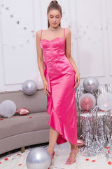 Fuchsia Corset Sheath Cocktail Party Dress with Ruffles