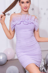 Lavender Strapless Cocktail Dress with Ruffles