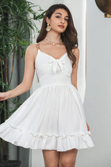 A-Line White Short Graduation Dress with Bow