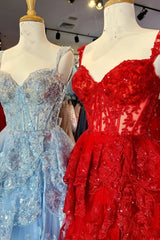 Charming Applique Tiered A-Line Senior Prom Dress, Long Party Gown,AST1622