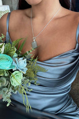 Cowl Neck Dusty Blue Long Bridesmaid Dress/Formal Women's Dresses