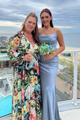 Cowl Neck Dusty Blue Long Bridesmaid Dress/Formal Women's Dresses