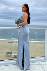 Cowl Neck Dusty Blue Long Bridesmaid Dress/Formal Women's Dresses