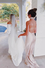 Cross Front Halter Dusty Blue Floor Length Bridesmaid Dress/Formal Women's Dresses