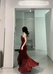 Classy Sheath Sweetheart Sleeveless Satin Burgundy Long Prom Dresses SD2399