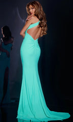 Jimiss slim shoulder strap with backless side slit and floor length evening dress