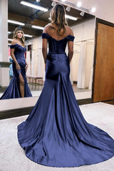Mermaid Off The Shoulder Court Long Prom Dress With Split Charming Evening Dress