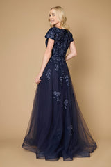 Long Lace Navy Mother of the Bride Dress