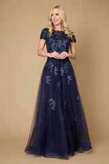 Long Lace Navy Mother of the Bride Dress