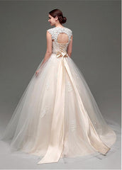 Ball Gown Sleeveless Beading Waistband Lace Applique Long Wedding Dresses