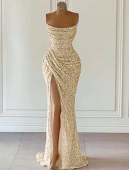 Aimishang Sheath / Column Prom Dresses Formal Black Dresses Gowns Evening DressesFloor Length Sleeveless Strapless Sequined with Glitter Sequin