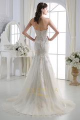 Strapless Beading Lace Appliques Long Wedding Dresses