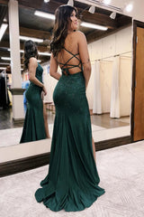 Mermaid Lace Up Long Prom Dress With Beading Spaghetti Straps Sexy