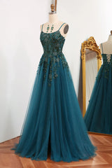 A-Line Tulle Long Appliqued Prom Dress With Slit Beautiful