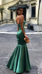 Dark Green Strapless Mermaid Prom Dress Sleeveless Evening Gown,AST1699