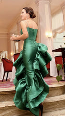 Dark Green Strapless Ruffle Prom Dress Sexy Party Dress,AST1688
