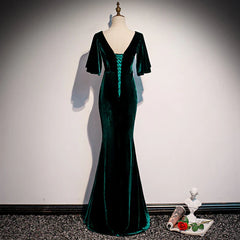 Dark Green Velvet Mermaid Slit V-neckline Formal Dress Party Dress Long Evening Dress Wholesale