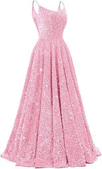 Spaghetti Straps Prom Dresses Sequin Long Formal Ball Gowns Sparkly A-Line Evening Party Gown Wholesale