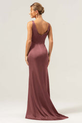 Agave V-Neck Long Bridesmaid Dress with Slit