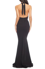 Noble V-neck off shoulder mermaid hem off back and floor length evening dress