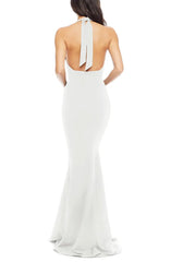 Noble V-neck off shoulder mermaid hem off back and floor length evening dress