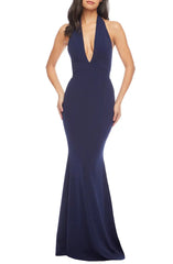Noble V-neck off shoulder mermaid hem off back and floor length evening dress