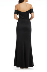 Simple and elegant pleated fine shoulder strap sleeveless and ground length front slit with open back strap evening dress