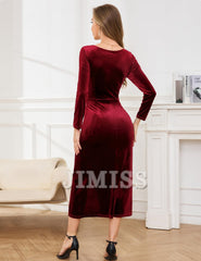 Velvet dress women's long sleeved slim fit extra long wrap dress cocktail party dress winter wedding guest holiday dress