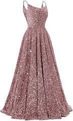 Spaghetti Straps Prom Dresses Sequin Long Formal Ball Gowns Sparkly A-Line Evening Party Gown Wholesale