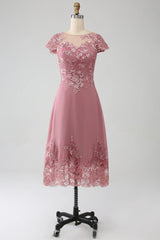 A-Line Scoop Illusion Tea-Length Mother of the Bride Dress With Sequins