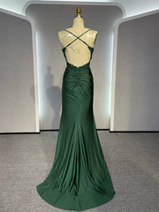 Simple Backless Mermaid Lace Green Long Prom Dress, Green Formal Elegant Evening Dress Wedding Dress ED003
