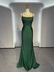 Simple Backless Mermaid Lace Green Long Prom Dress, Green Formal Elegant Evening Dress Wedding Dress ED003