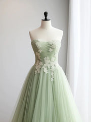 green A-line sweetheart neck tulle lace applique long prom dress, formal evening dress ED01610