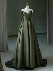 A-Line V Neck Satin Green Long Prom Dress, Green Long Formal Dress ED01138