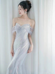 Purple💜 Sweetheart Sequin Mermaid Gown-Fairytale Beaded Tulle Train Long Prom Dress for Events ED01264