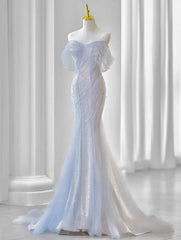 Purple💜 Sweetheart Sequin Mermaid Gown-Fairytale Beaded Tulle Train Long Prom Dress for Events ED01264